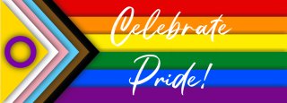 Progress Pride Flag with the words "Celebrate Pride!" on it